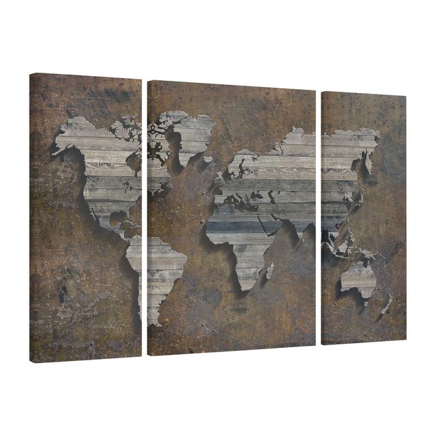 Obrazy nowoczesne Mapa świata z rdzą drewna