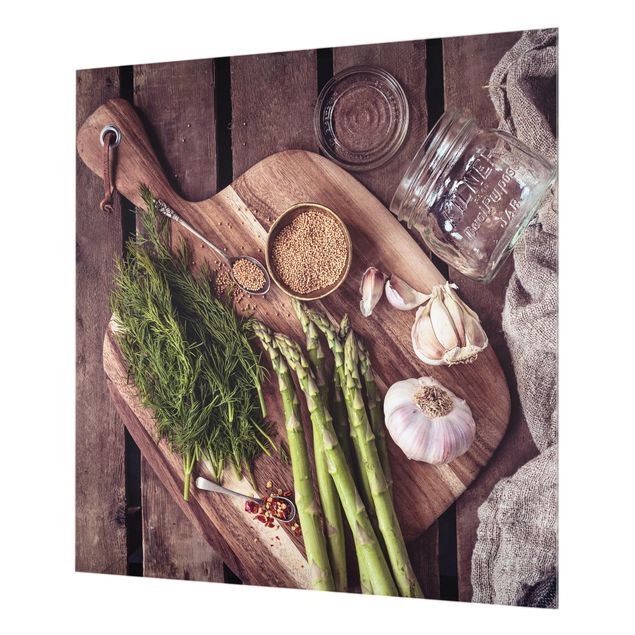 Panel szklany do kuchni - Asparagus Rustic