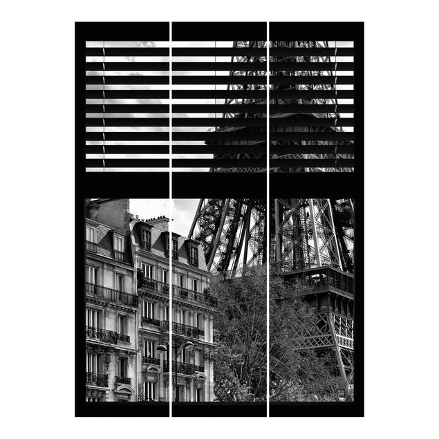 żaluzje panelowe Widok z okna na Paryż - w pobliżu wieży Eiffla czarno-białe