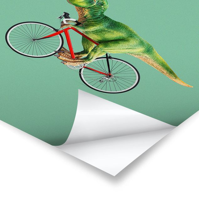 Plakat o zwierzętach Dinozaur z rowerem