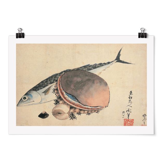 Obrazy martwa natura Katsushika Hokusai - Makrela i przegrzebki