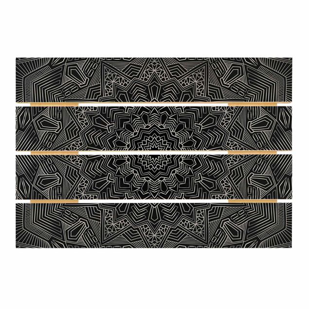 Obraz z drewna - Mandala wzór w gwiazdy srebrno-czarny