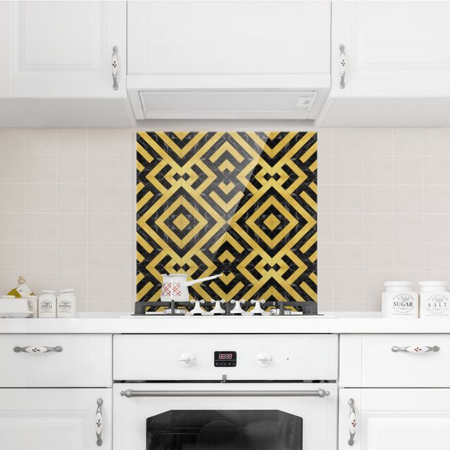 Panele szklane do kuchni Płytka geometryczna Mix Art Deco Złoto Black Marble