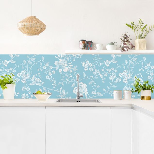 Panele szklane do kuchni Czopki kwiatowe na niebieskim tle