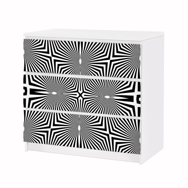 Okleina meblowa IKEA - Malm komoda, 3 szuflady - Abstrakcyjny ornament czarno-biały