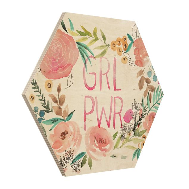 Obraz heksagonalny z drewna - Pink Blossoms - Girl Power