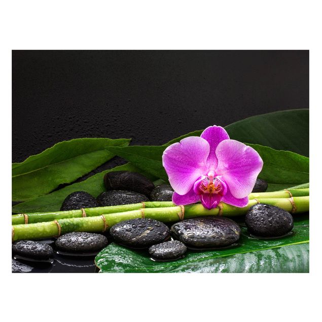 Dekoracja do kuchni Zielony bambus z kwiatem orchidei