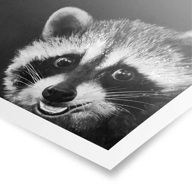 Obrazy ze zwierzętami Ilustracja szop pracz czarno-biały Malarstwo