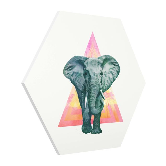Obrazy zwierzęta Ilustracja przedstawiająca słonia na tle trójkątnego obrazu