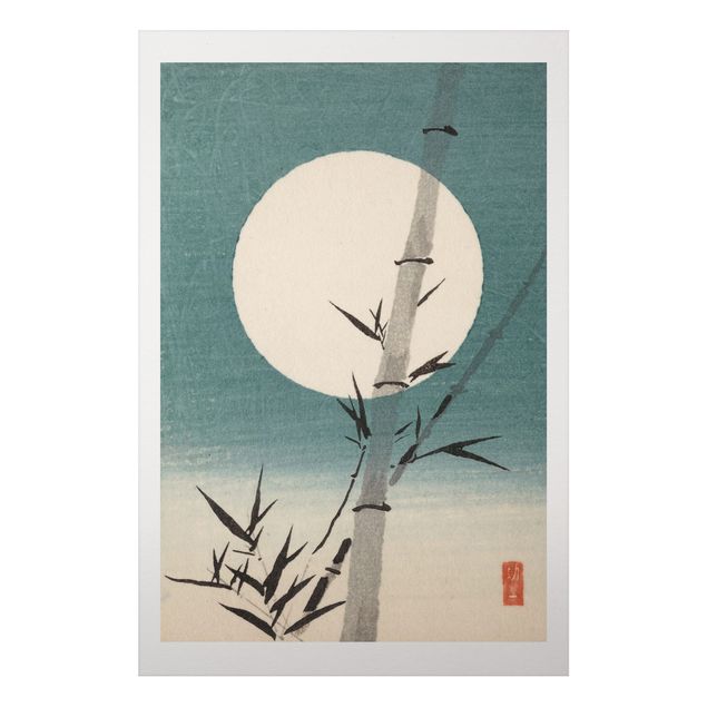 Obrazy do salonu nowoczesne Japoński rysunek Bambus i księżyc