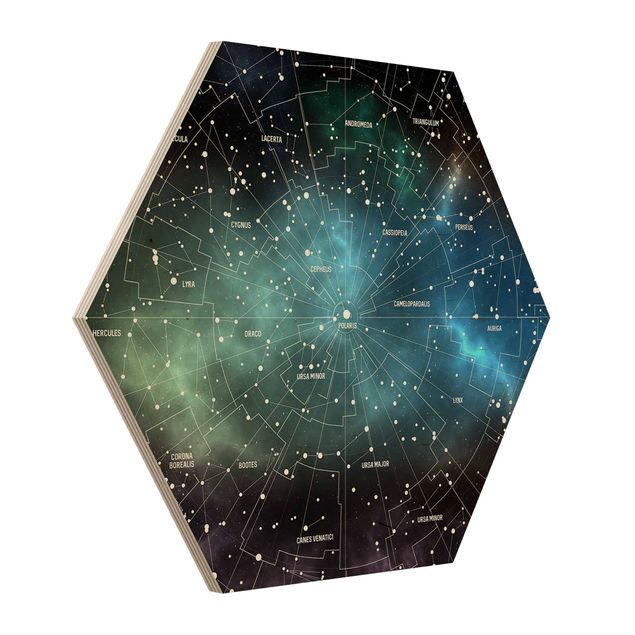 Obraz heksagonalny z drewna - Obrazy gwiazd Mapa mgławic galaktyk