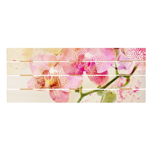 Obraz z drewna - Akwarela Kwiaty Storczyki