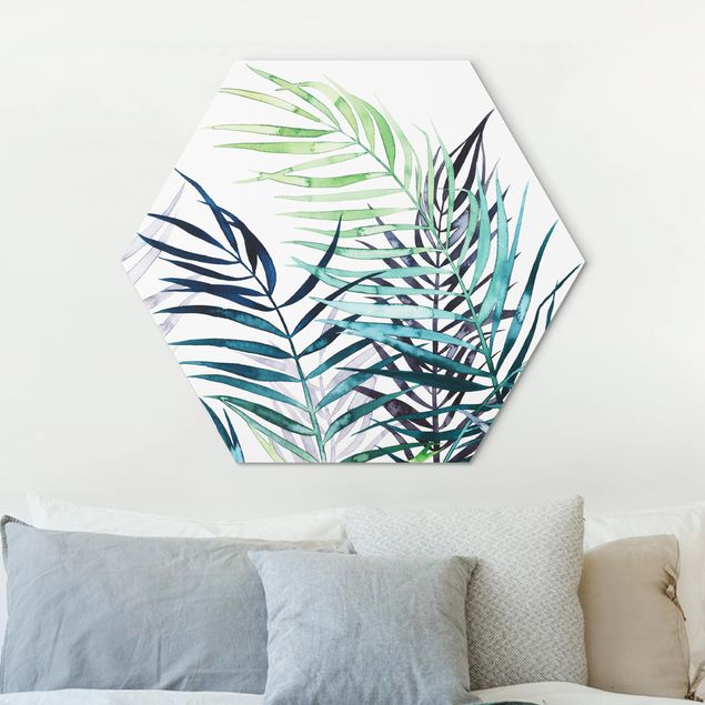 Obraz heksagonalny z Alu-Dibond - Egzotyczne liście - drzewo palmowe