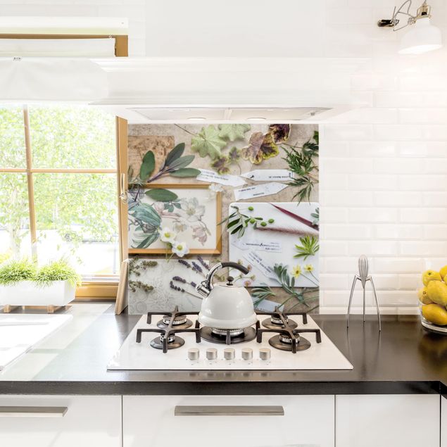 Panele szklane do kuchni Kwiaty i zioła ogrodowe Vintage