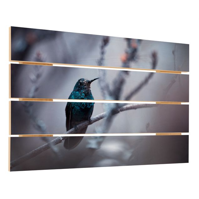 Obraz z drewna - Koliber w zimie