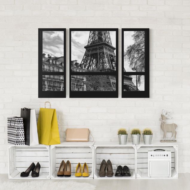 Obrazy do salonu nowoczesne Widok z okna na Paryż - w pobliżu wieży Eiffla czarno-białe