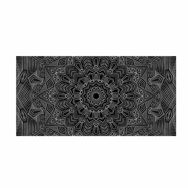 nowoczesny dywan Mandala wzór w gwiazdy srebrno-czarny