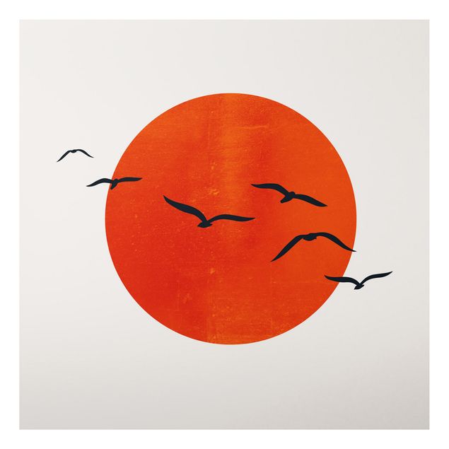 Obrazy do salonu nowoczesne Stado ptaków na tle czerwonego słońca I