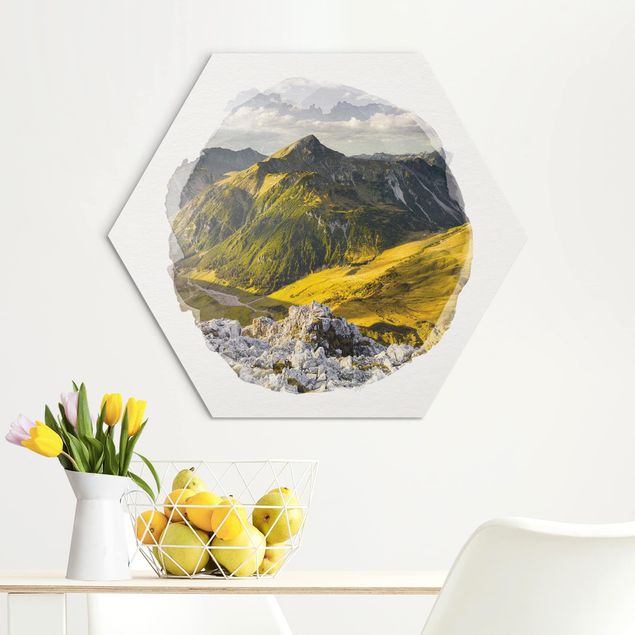 Obrazy do salonu Akwarele - góry i dolina w Alpach Lechtalskich w Tyrolu