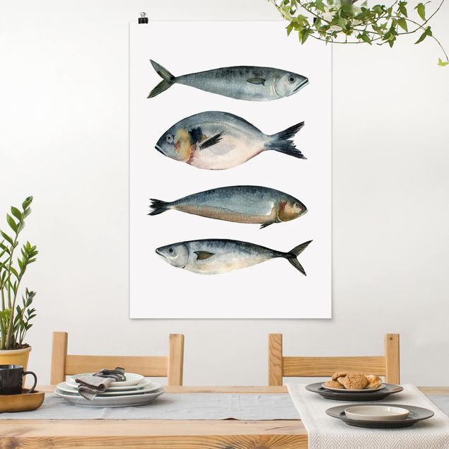 Dekoracja do kuchni Cztery ryby w akwareli II