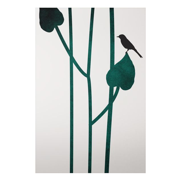 Obrazy do salonu Graficzne życie roślin - ptak na liściu