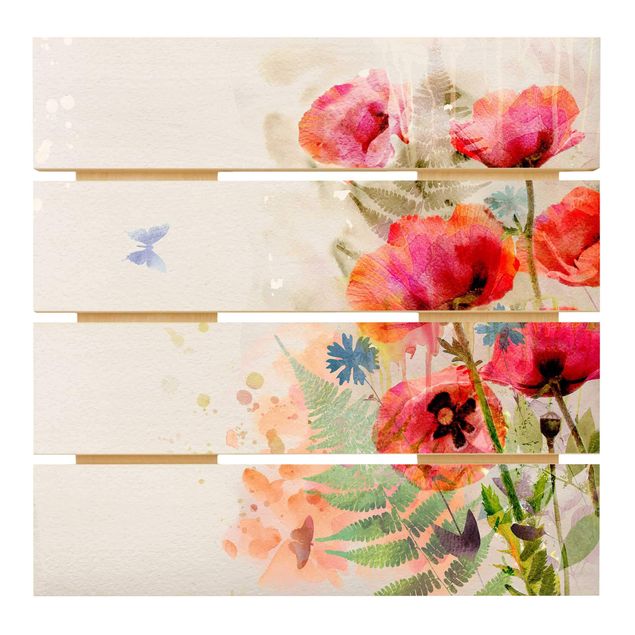 Obraz z drewna - Akwarela Kwiaty mak