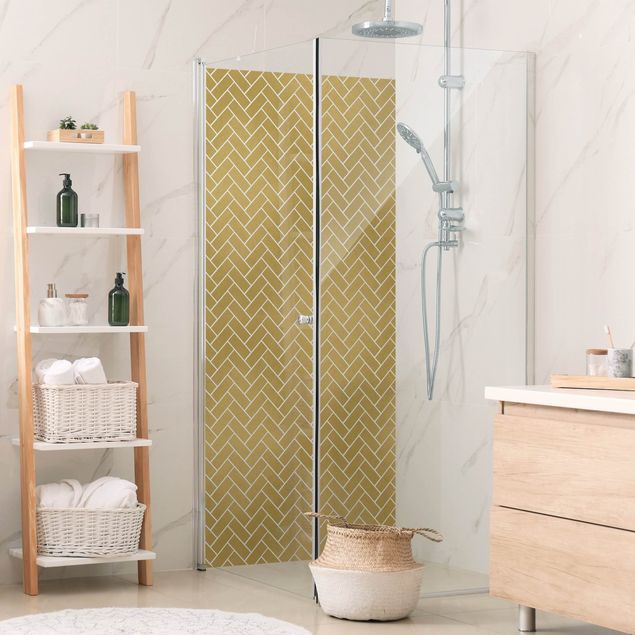 Panele ścienne do łazienki pod prysznic Fish Bone Tiles - Golden Look White Joints