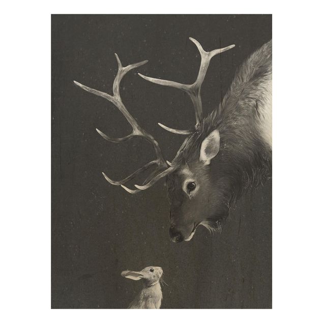 Laura Graves Art obrazy Ilustracja Jeleń i zając Czarno-biały obraz