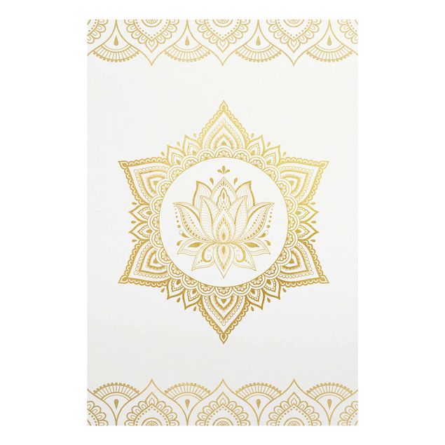 Obrazy duchowość Mandala Lotus Ilustracja Ornament z białego złota