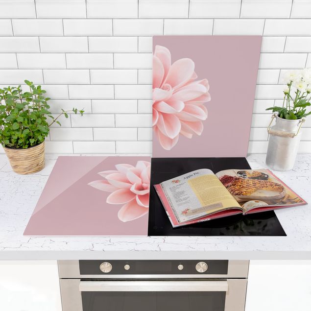 Szklana płyta ochronna na kuchenkę - Kwiat dalii Lawendowy Różowy Biały