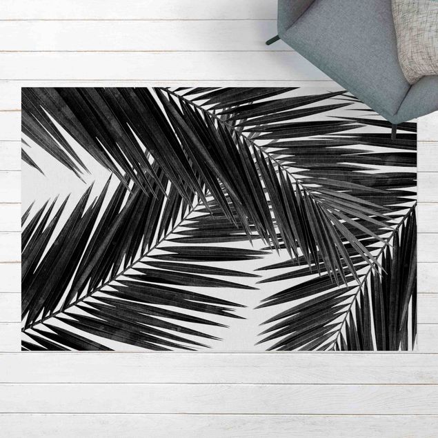 dywan zewnętrzny Widok na liście palmy, czarno-biały