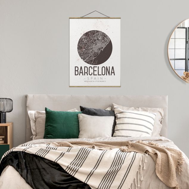 Nowoczesne obrazy do salonu Mapa miasta Barcelona - Retro