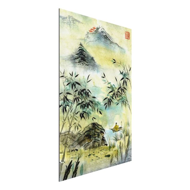 Obrazy Azja Japoński rysunek akwarelą Las bambusowy