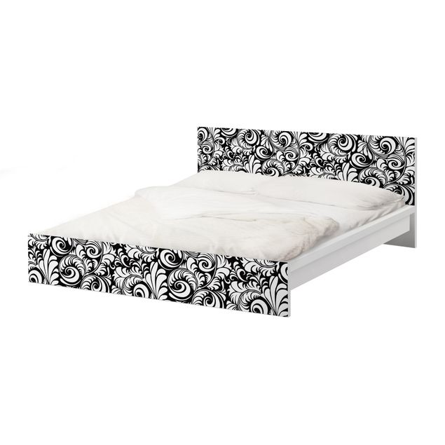Okleina meblowa IKEA - Malm łóżko 140x200cm - Wzór w czarno-białe liście