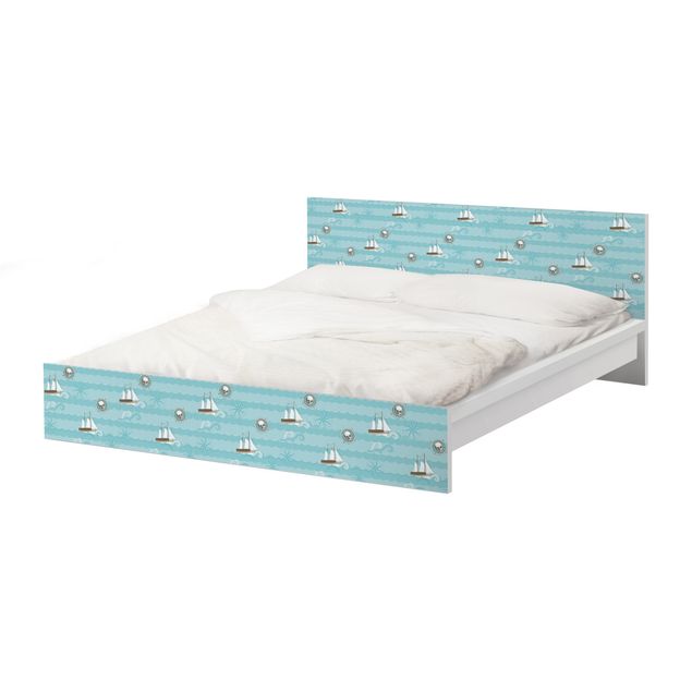 Okleina meblowa IKEA - Malm łóżko 140x200cm - Ornament w kolorze morskim