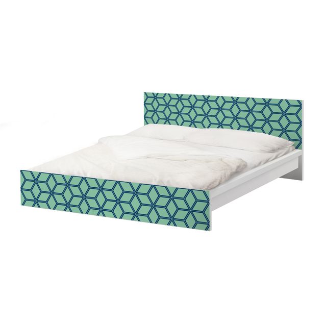 Okleina meblowa IKEA - Malm łóżko 140x200cm - Wzór kostki zielony