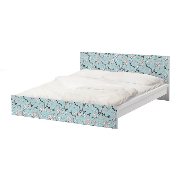 Okleina meblowa IKEA - Malm łóżko 160x200cm - Jasnoniebieski wzór kwiatowy