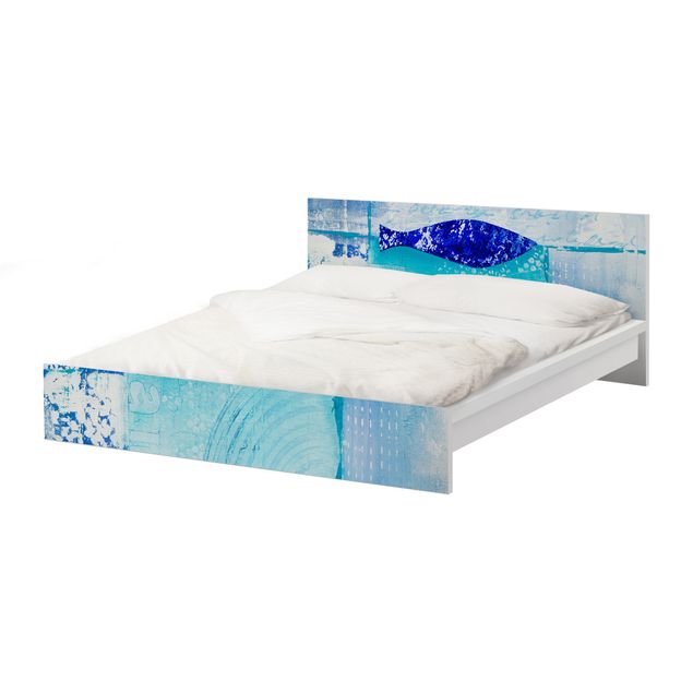Okleina meblowa IKEA - Malm łóżko 180x200cm - Ryby w błękicie