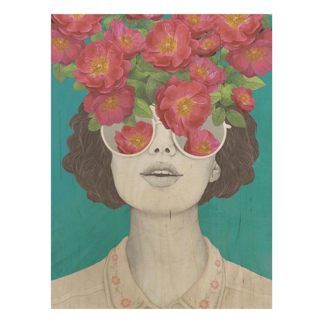 Obrazy Ilustracja portret kobiety Kolaż z kwiatami Okulary