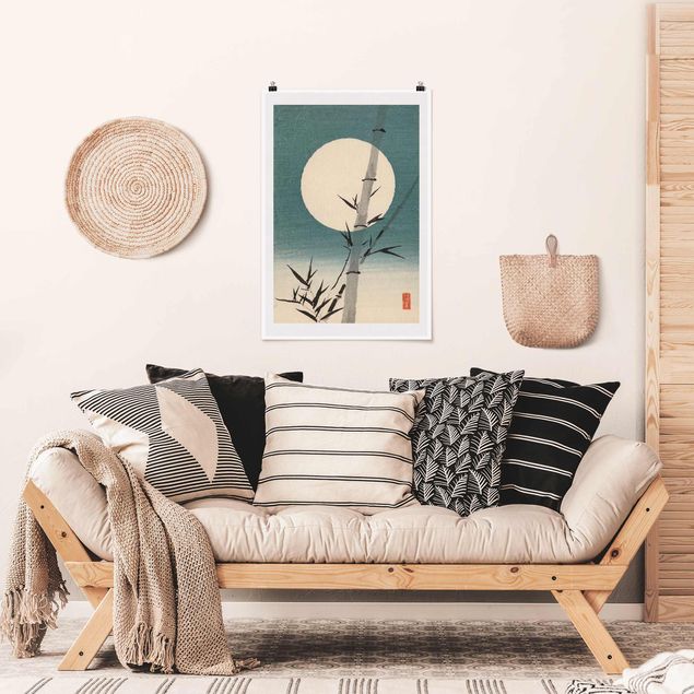 Obrazy do salonu Japoński rysunek Bambus i księżyc