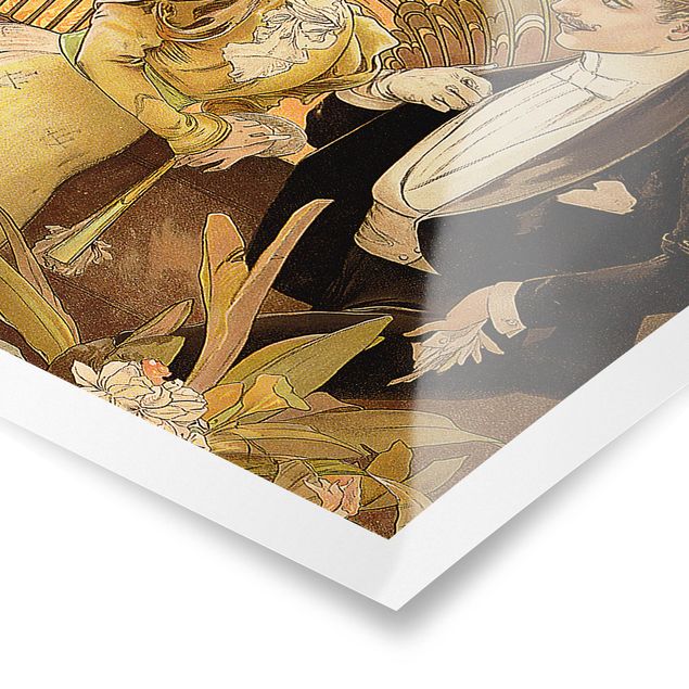 Obrazy z napisami Alfons Mucha - Plakat reklamowy ciastek Flirt