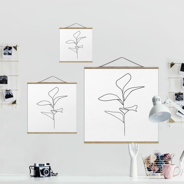 Obrazy z motywem kwiatowym Line Art Liście roślin Czarne Białe