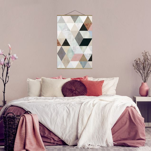 Obrazy do salonu nowoczesne Mozaika akwarelowa z trójkątami I