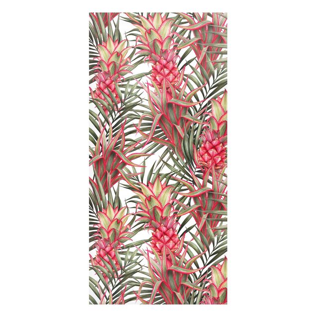 Obrazy do salonu nowoczesne Czerwony ananas z liśćmi palmowymi Tropikalny
