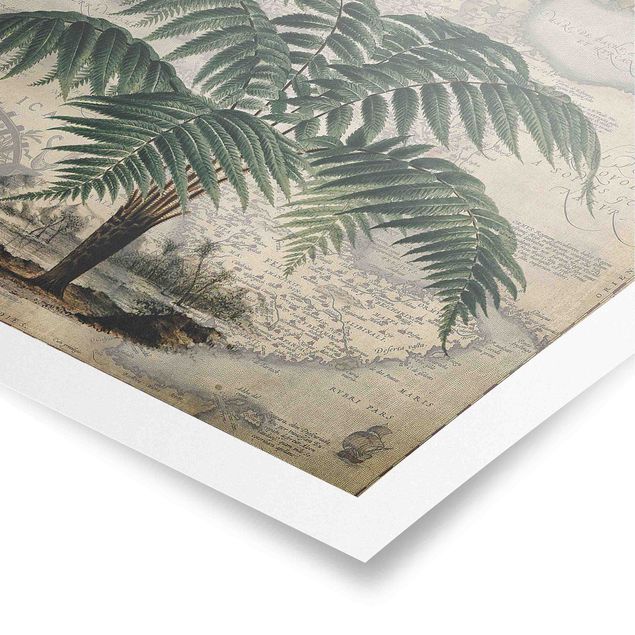 Obrazy vintage Kolaż w stylu vintage - drzewo palmowe i mapa świata