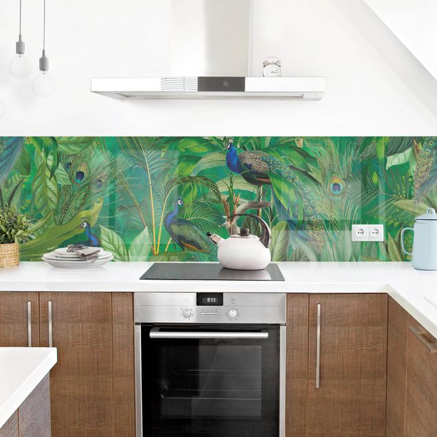 Panele szklane do kuchni Pawiaki w dżungli