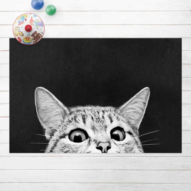 Pokój dziecięcy Ilustracja kot czarno-biały rysunek
