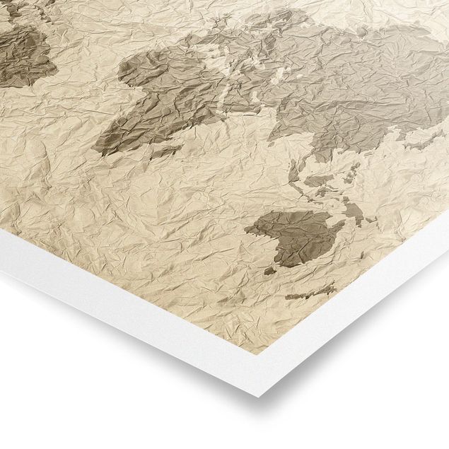 Sbraz mapa swiata Papierowa mapa świata beżowo-brązowa