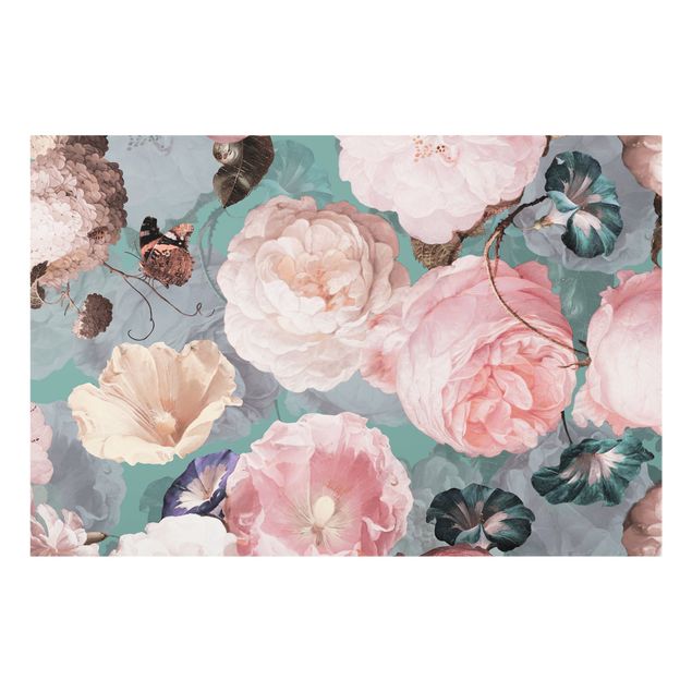 Panel kuchenny - Pastel Dream Of Roses On Blue - Format poziomy 1:1