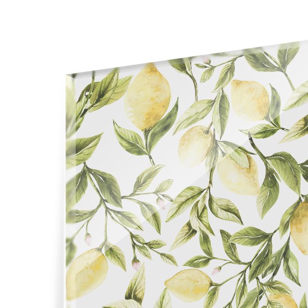 Panel szklany do kuchni - Fruity Lemons With Leaves